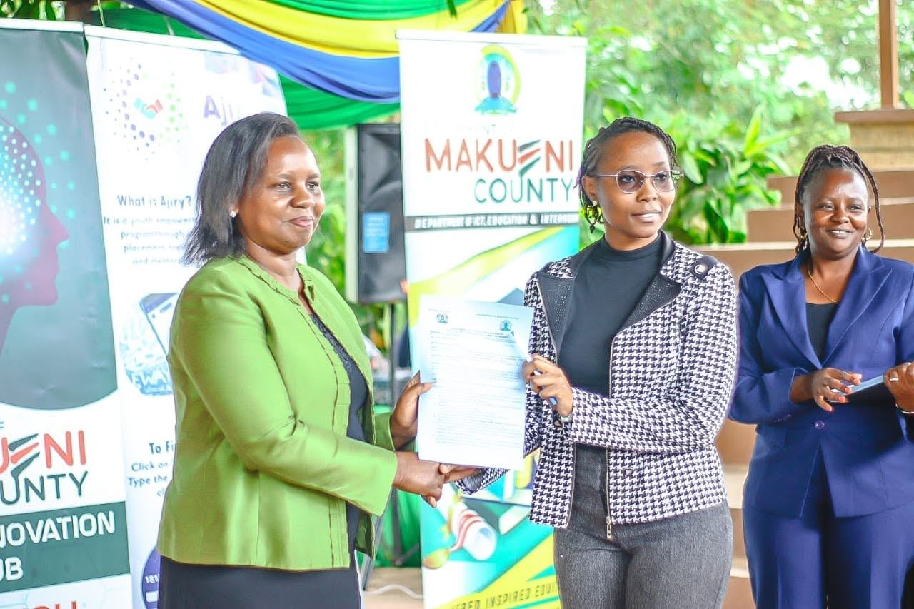 Intern receiving her placement letter at the county award ceremony